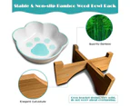 Ceramic Cat Dog Food Bowl with Wood Stand Non-Slip Cute Food and Water Bowls blue