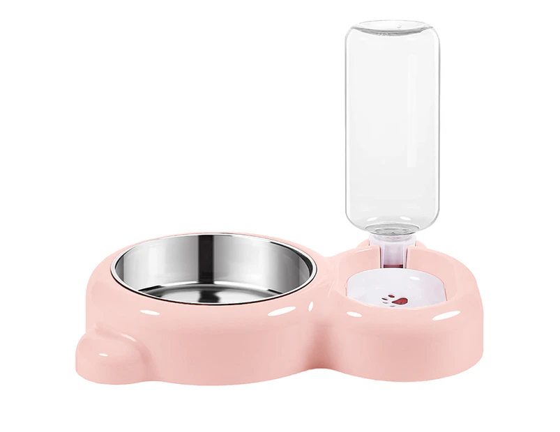 Double Dog Cat Bowls, Pet Water and Food Bowl Set with Automatic Water Dispenser Bottle Detachable pink