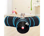 Pet cat tunnel tube cat toy 3-way foldable kitten tunnel cat pet toy blue