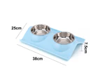 Dog Cat Double Bowls Stainless Steel Pet Bowls No-Spill Chassis, Food Water Feeder Cats Small Dogs blue