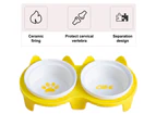 Ceramic Cat Bowls,Double Bowls for Food and Water, Elevated Ceramic Cat Bowls with Plastic Stand yellow