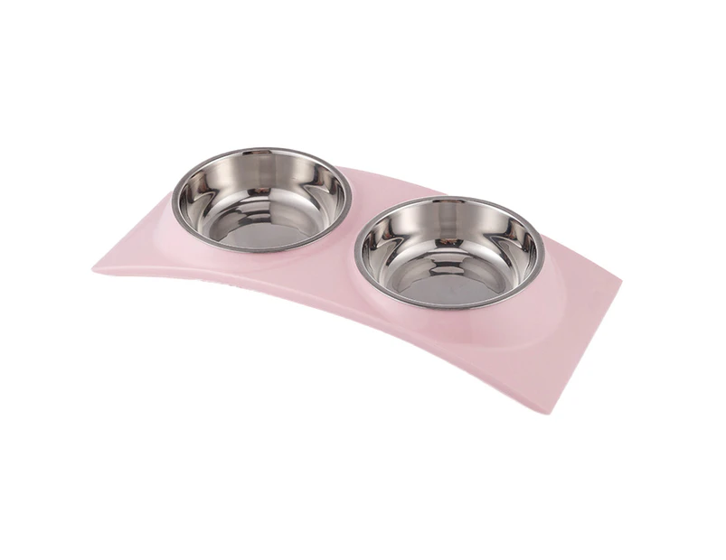 Dog Cat Double Bowls Stainless Steel Pet Bowls, Food Water Feeder Cats Small Dogs pink
