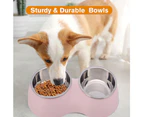 Dog Bowl Double Bowl Stainless Steel Water and Food Raised Bowls, Pet Feeder Bowls pink