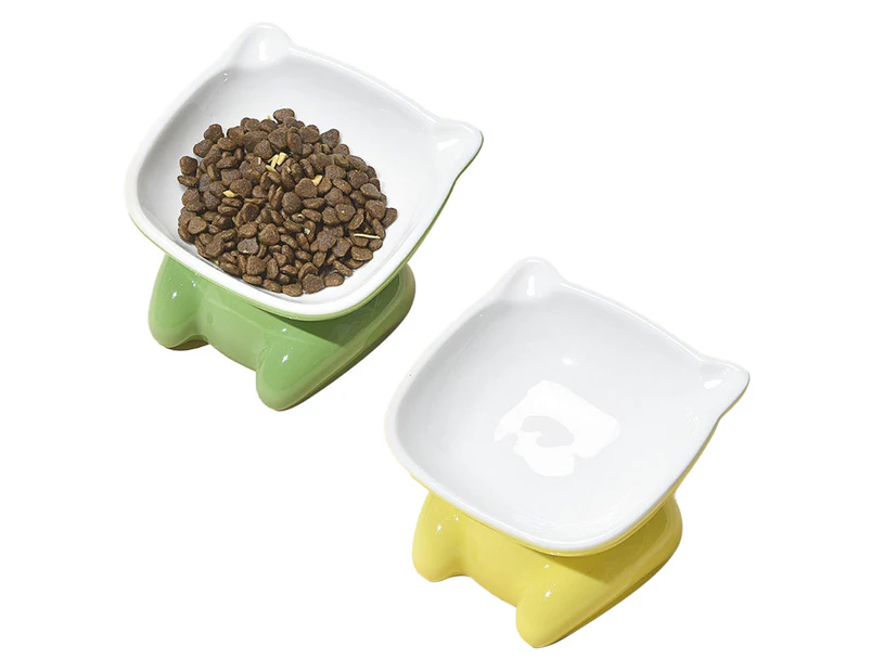 2pcs Cat Bowl Ceramic Pet Bowl Tilted Bowl for Food and Water, Anti Vomiting Cat Feeder Bowl style3