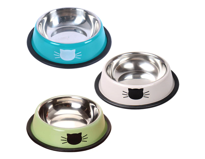 3pcs Cat Bowl Pet Bowl Stainless Steel Cat Food Water Bowl with Non-Slip Rubber Base style3