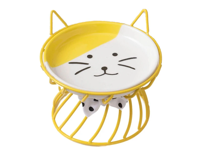 Cat Food Dishes, Elevated Cat Bowls with Non Slip Metal Stand, Raised Cat Food and Water Bowl yellow