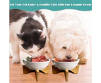 Ceramic Cat Dog Food Bowl with Wood Stand Non-Slip Cute Food and Water Bowls pink