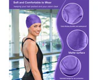 Swim Cap for Women and Men with Average or Large Heads - Great for Adults, Older Kids, Boys and Girls - Free Nose Clip-Purple