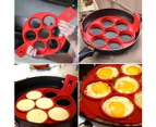 Nonstick Silicone Egg Ring Pancake Mold, 7 Holes Cake Mold Silicone Moulds, Reusable Red Non Stick Egg Shaper