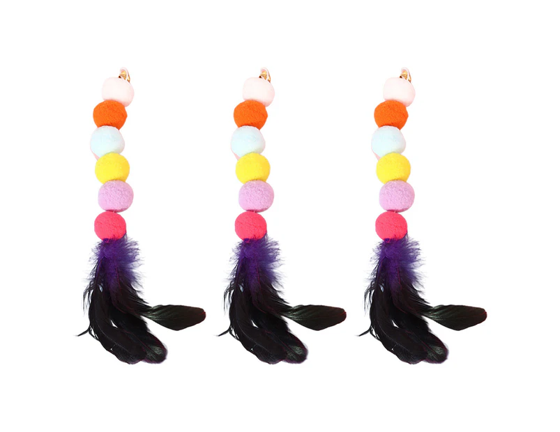 3pcs cat wand toy supplement replacement head interactive cat toy hair ball and feather-style2