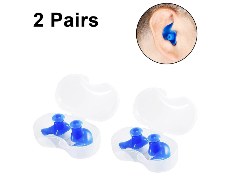 Swimming Earplugs, 2-Pairs Pack Waterproof Reusable Silicone Swimming Ear Plugs for Swimming Showering Bathing Surfing Snorkeling -Blue
