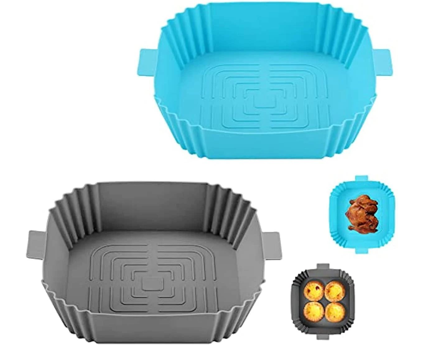 2Pcs 7.8inch Reusable Air Fryer Silicone Pot Silicone Air Fryer Liners - Grey/Blue