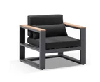 Outdoor Balmoral 1 Seater Outdoor Aluminium And Teak Arm Chair - Outdoor Aluminium Lounges - Charcoal Aluminium with Denim