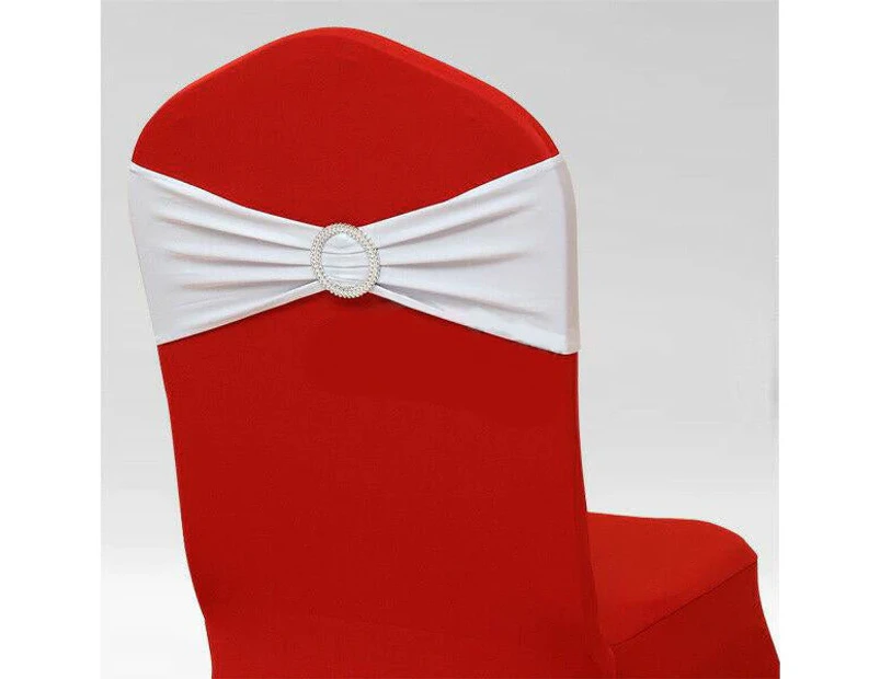 Spandex Chair Cover Bands Sashes With Buckle Wedding Event Banquet - White