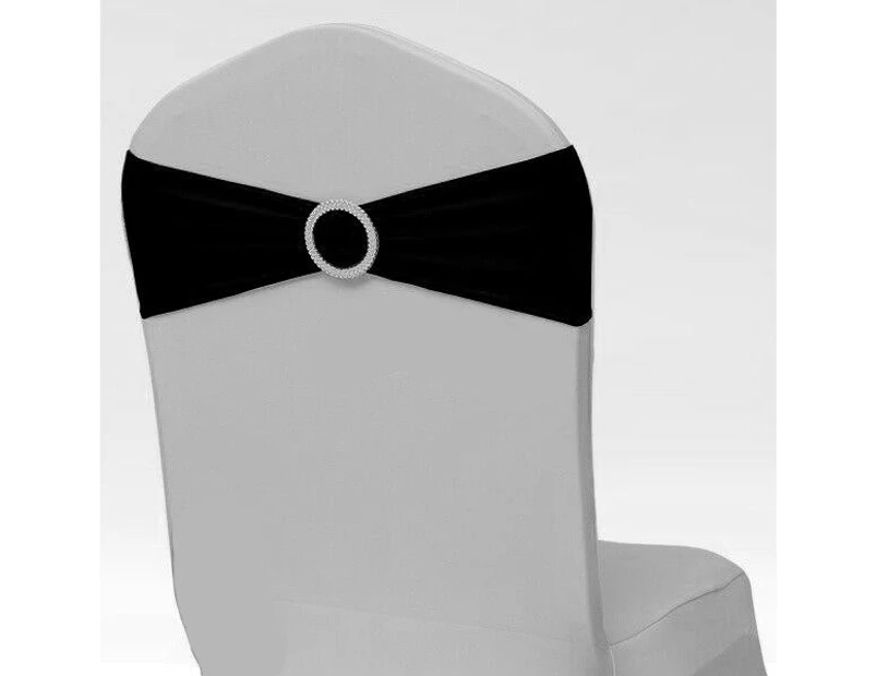 Spandex Chair Cover Bands Sashes With Buckle Wedding Event Banquet - Black
