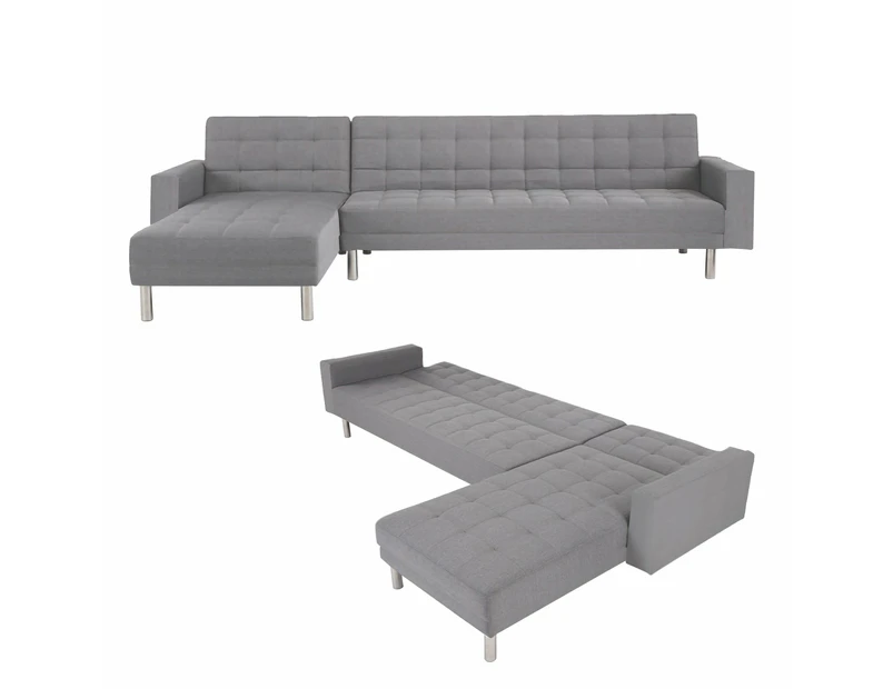 Foret 5 Seater Sofa Bed Modular Corner Lounge Recliner Chaise Couch Fabric Set 4 Colours - Full Grey