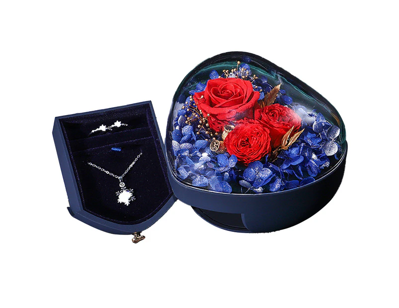 blue-Heart-shaped rose eternal flower ring box-wedding gift diamond ring jewelry storage box