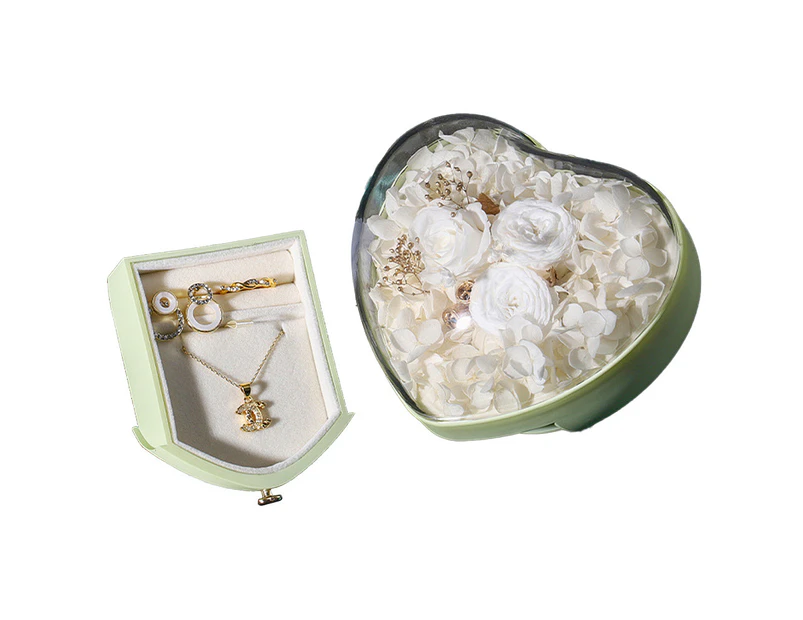 green-Heart-shaped rose eternal flower ring box-wedding gift diamond ring jewelry storage box