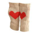 1 Pair Touch Screen Ribbed Trim Thumbhole Knitted Gloves Women Winter Love Heart Print Fingerless Mittens-One Size Apricot unique value