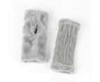 1 Pair Thumbhole Design Fleece Lining Knitted Gloves Women Winter Rhombus Texture Fingerless Mittens Costume Accessories-One Size Light Grey unique value