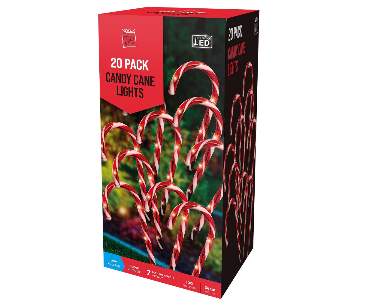 LED Candy Canes Path Lights Festive Outdoor Christmas Lighting 20 Pack