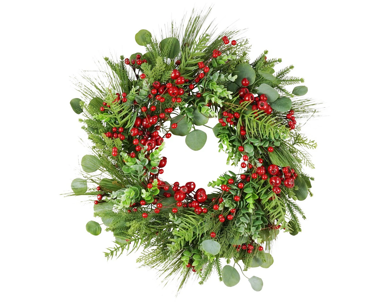 Eucalyptus Red Berry Holly Christmas Wreath Door Window Hanging Xmas Ornament Decoration 60cm