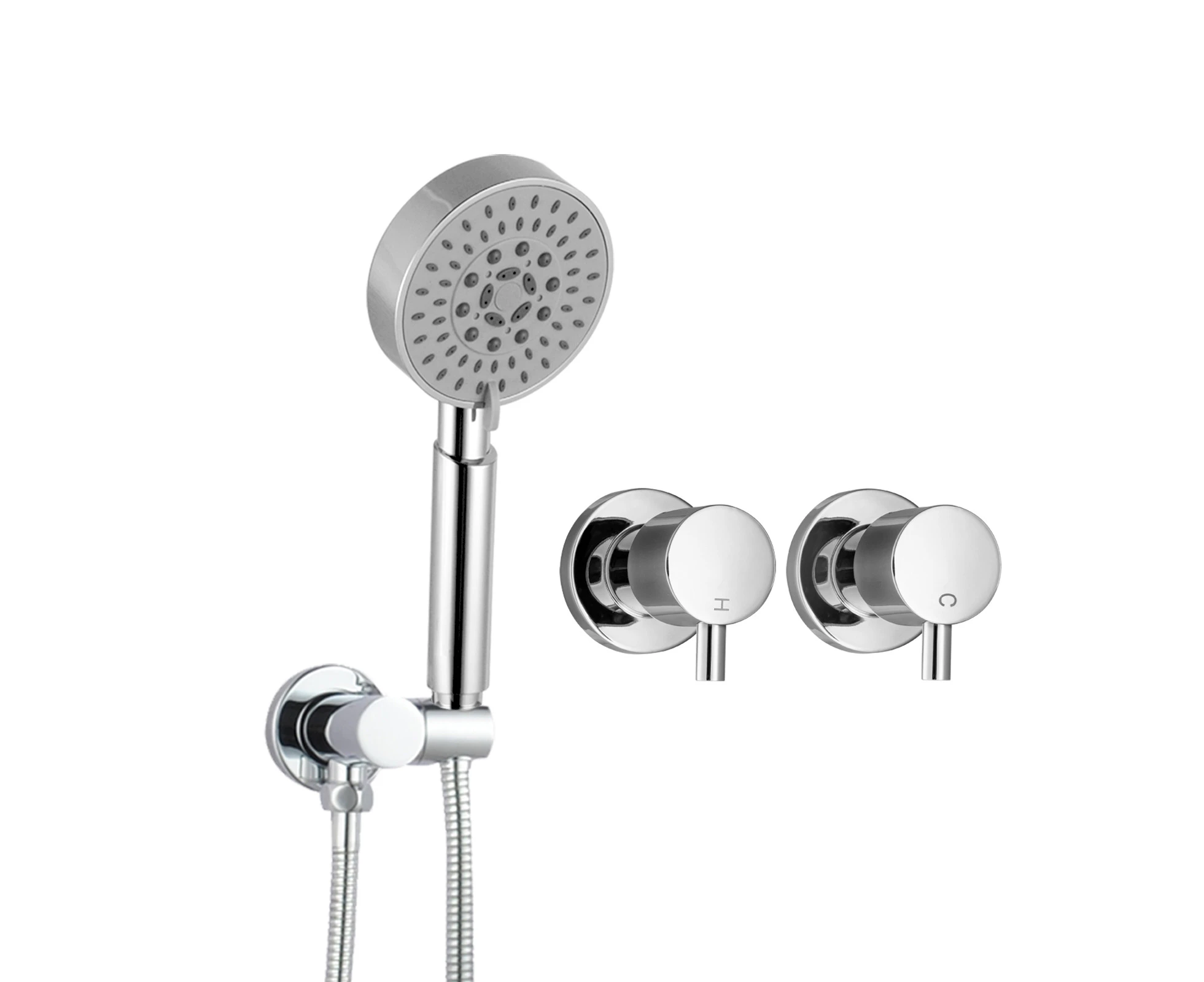 5 Modes Handheld head wall connector Brass shower holder and wall taps mixer Chrome