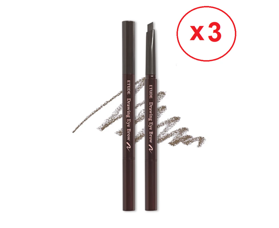 3 x Etude House Drawing Eye Brow #2 Gray Brown Eyebrow Pencil 0.25g