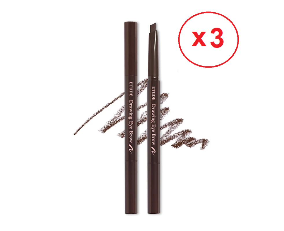 3 x Etude House Drawing Eye Brow #3 Brown Eyebrow Pencil 0.25g