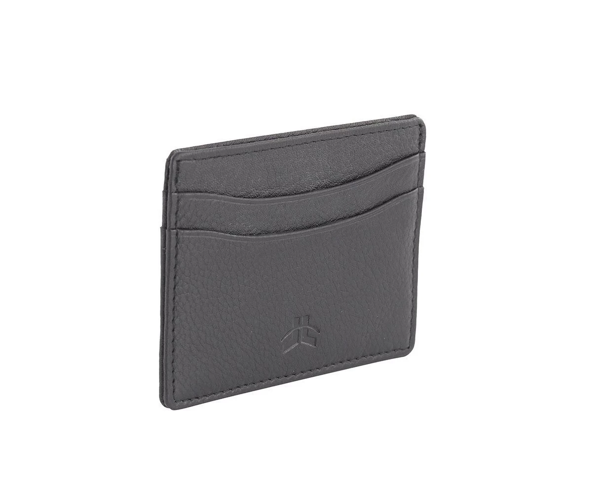 RFID Genuine Premium Leather Slim Credit Card Holder 4 Cards & Notes - Black