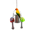 Birds Parrots Stand Hanging Stainless Steel Food Cup Holder Swing with 2 Spoons-L Random Color unique value