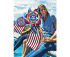 USA Flag Reflective Pinwheel Rotating Bird Scare Windmill