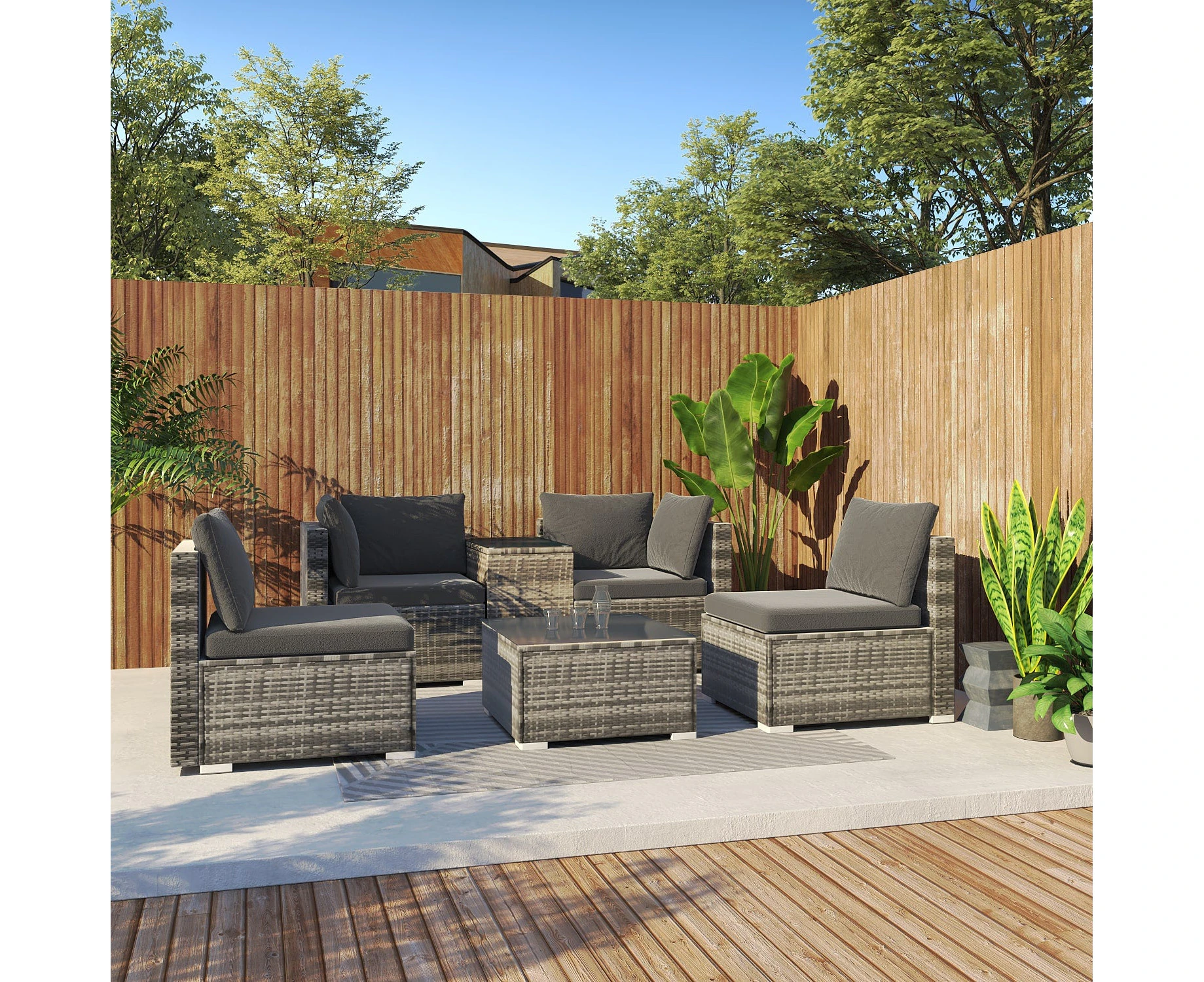 Dreamo 4 Seater Outdoor Sofa Set Wicker Couch with Coffee Table and Side Table Grey