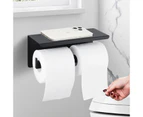 Double Toilet Paper Holder Rack with phone Shelf Bathroom Tissue Roll Holder Storage hook Black