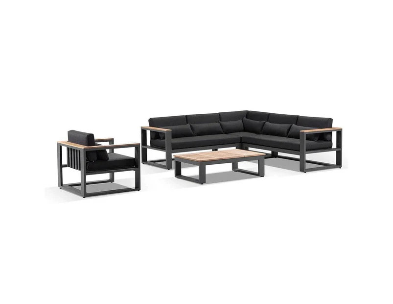 Outdoor Balmoral Package B Outdoor Aluminium And Teak Lounge Setting With Coffee Table - Outdoor Aluminium Lounges - Charcoal Aluminium with Denim