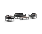 Balmoral 2+1+1 Seater Outdoor Aluminium and Teak Lounge Setting - Outdoor Aluminium Lounges - Charcoal