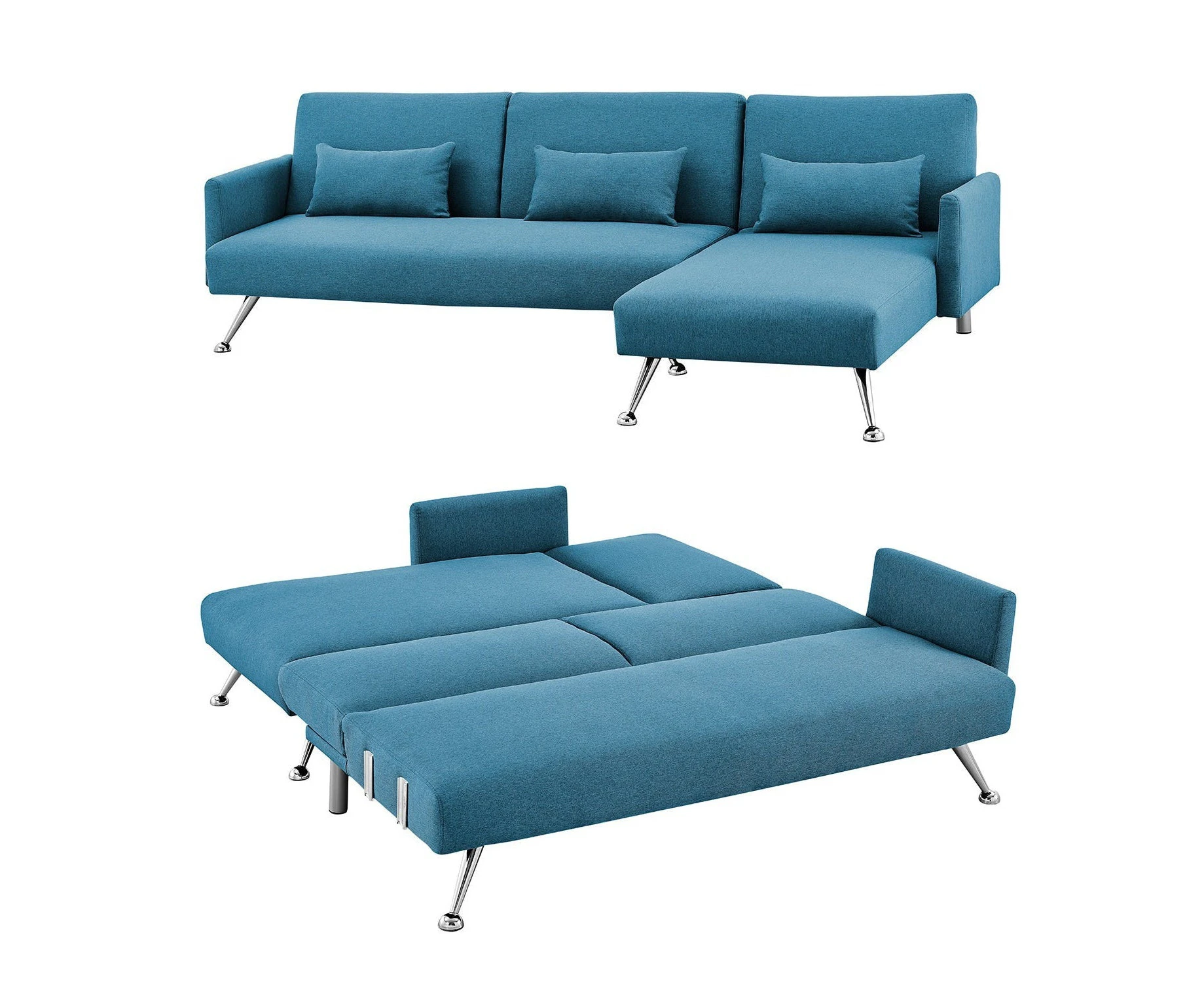 Foret 3 Seater Sofa Bed Modular Corner Lounge Recliner Couch Chaise Fabric Blue