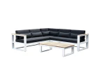 Outdoor Balmoral Package A Outdoor Aluminium And Teak Lounge Setting With Coffee Table - Outdoor Aluminium Lounges - White Aluminium with Denim