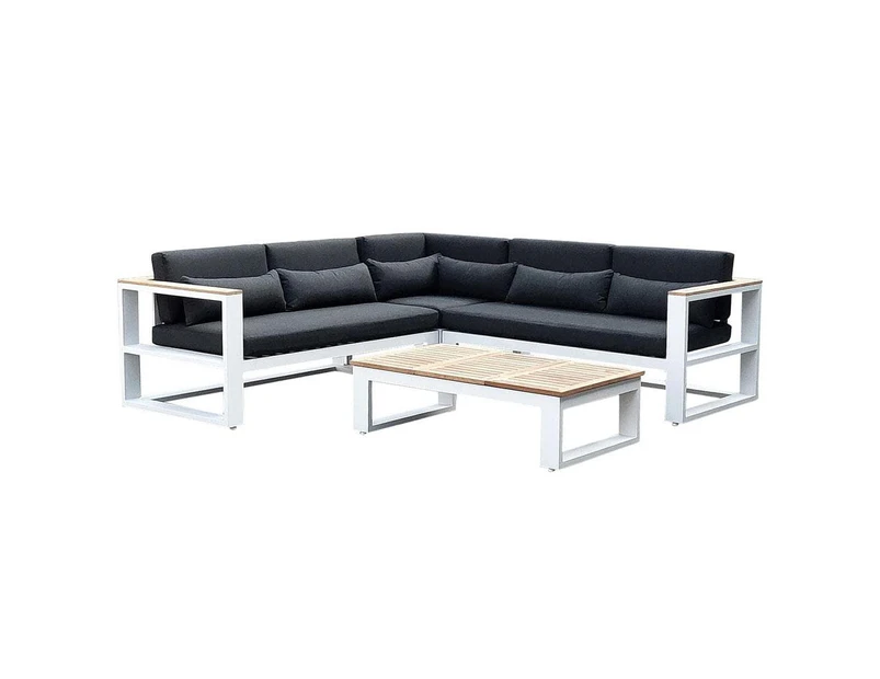 Outdoor Balmoral Package A Outdoor Aluminium And Teak Lounge Setting With Coffee Table - Outdoor Aluminium Lounges - White Aluminium with Denim