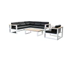 Outdoor Balmoral Package B Outdoor Aluminium And Teak Lounge Setting With Coffee Table - Outdoor Aluminium Lounges - White Aluminium with Denim