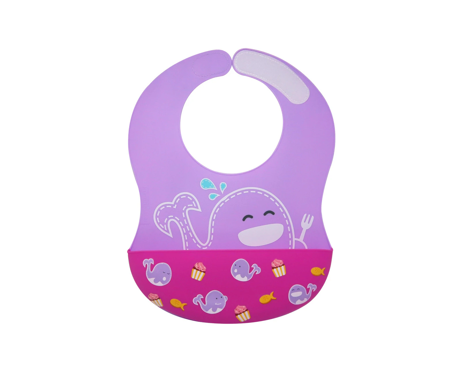 Marcus & Marcus Willo Whale Lilac Wide Coverage Silicone Baby/Toddler Bib 6m+