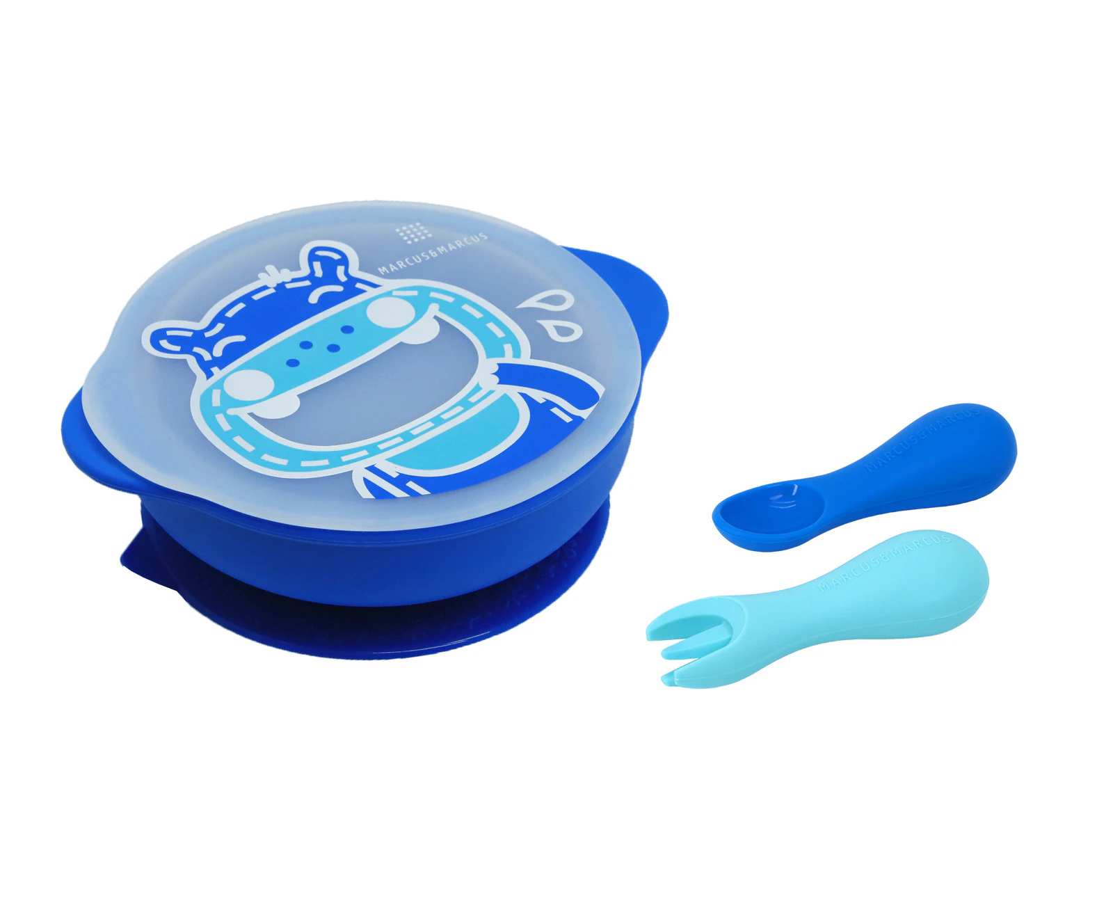 3pc Marcus & Marcus Toddler First Self Feeding Bowl/Cutlery Set Hippo Blue 12m+