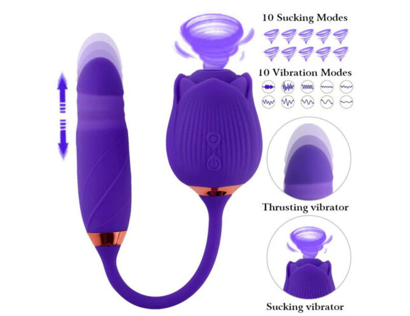 10 Vibration Modes Rose Clit G-spot Vibrator Oral Sucking Thrusting Dildo Bullet Sex Toys for Women