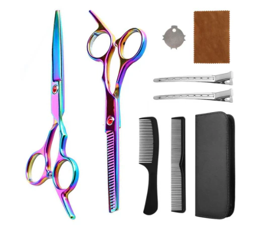 Vivva 10PCS Professional Salon Barber Hairdressing Hair Cutting Thinning Scissors Shears Set - Rainbow