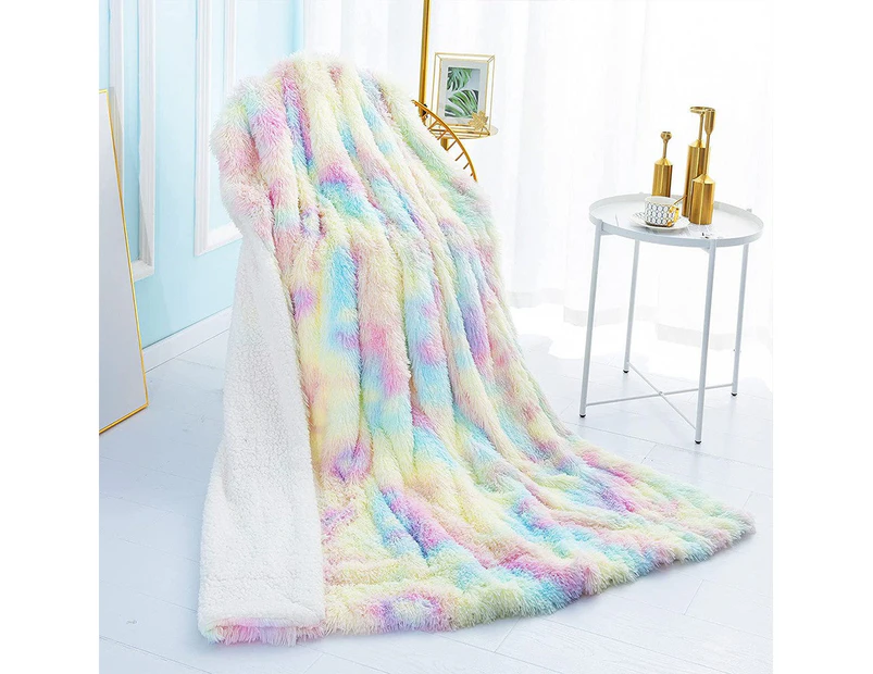 FancyGrab Throw Blanket Reversible Shag and Sherpa Blanket Soft Plush Fleece Blanket Bedding Blankets Multicolor - Small