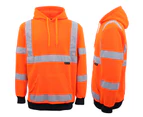 HI VIS Hooded Safety Jumper Hoodie Sweatshirt Tradie Workwear Fleece Jacket Coat - Fluro Orange