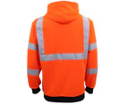 HI VIS Hooded Safety Jumper Hoodie Sweatshirt Tradie Workwear Fleece Jacket Coat - Fluro Orange