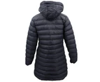 Women's Longline Padded Hooded Jacket Puffer Puffy Quilted Windproof Zip Coat - Navy