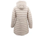 Women's Longline Padded Hooded Jacket Puffer Puffy Quilted Windproof Zip Coat - Khaki