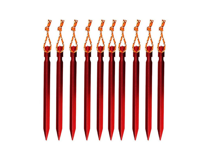 18cm Camping Tent Pegs With Storage Bag - Red - Pack of 10